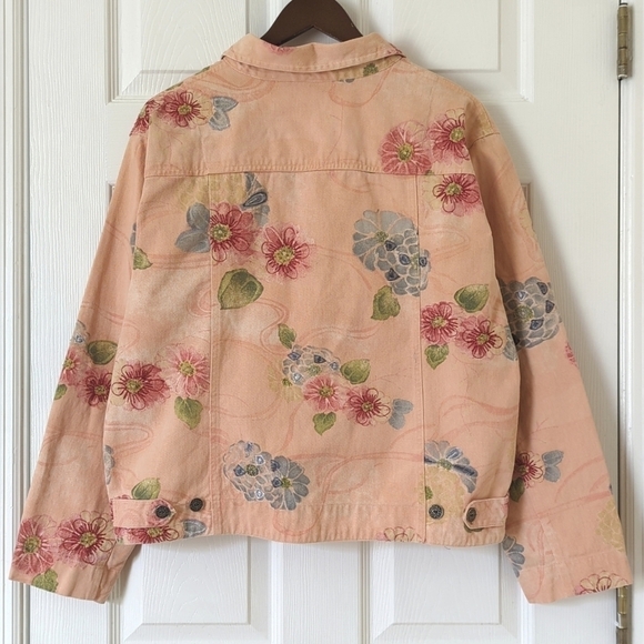 Chico's Design 90's Vintage Floral Embroidered & Beaded Denim Jacket Peach 3 - Picture 11 of 13